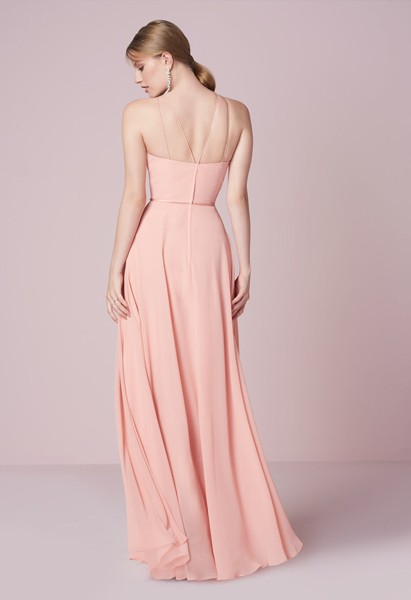 Halter Neck Sleeveless A Line Chiffon Floor Length Bridesmaid Dress