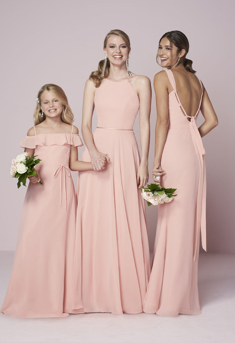 Halter Neck Sleeveless A Line Chiffon Floor Length Bridesmaid Dress