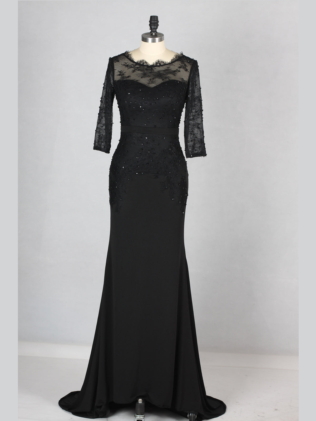 Elegant Lace Long Sleeve Fit With Beads Evening Dress As Picture