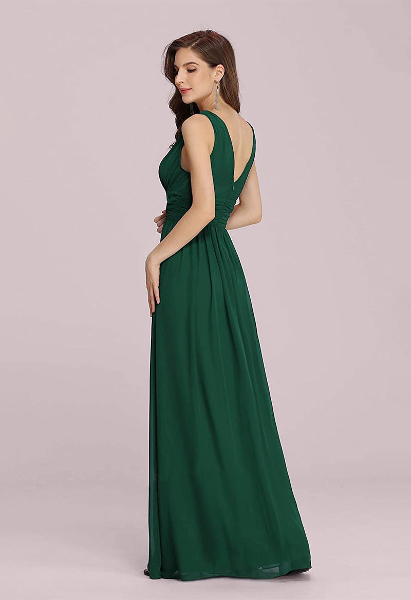 V-Neck Sleeveless Chiffon A Line Floor Length Bridesmaid Dresses