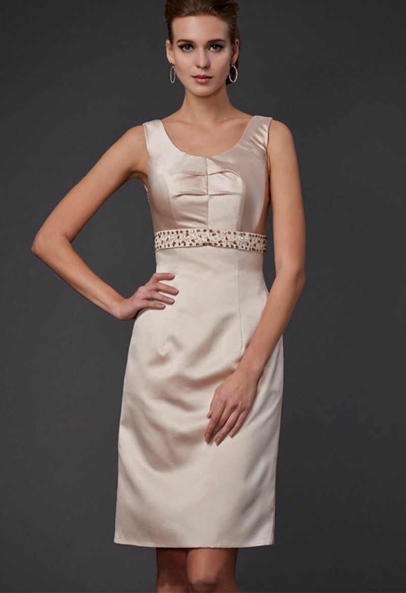 Sheath Boat Neck Satin Sleeveless Knee-Length Rhinestones Mother of the Bride Dress With Jacket