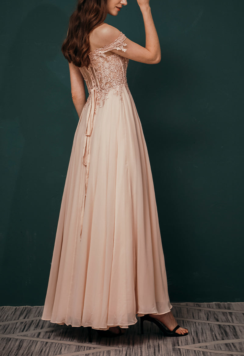 Simple Chiffon Off The Shoulder A Line Floor Length Prom Dress