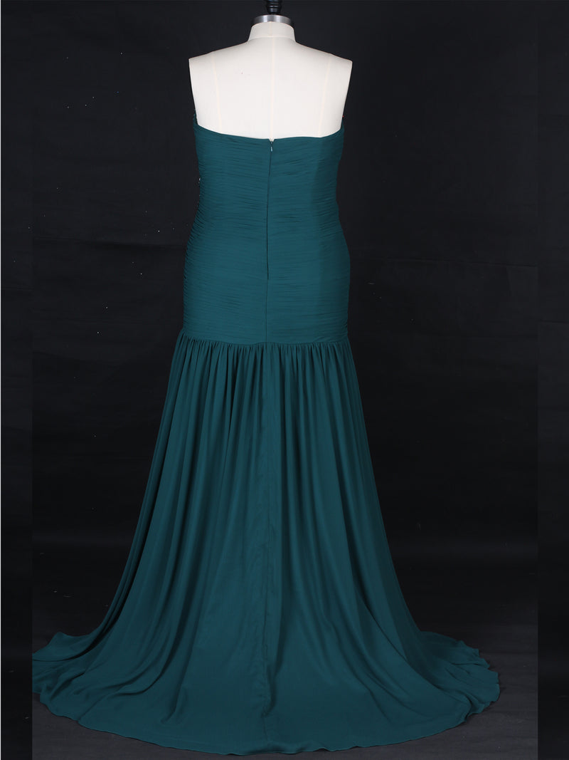 Strapless Mermaid Pleated Beads Evening Dress