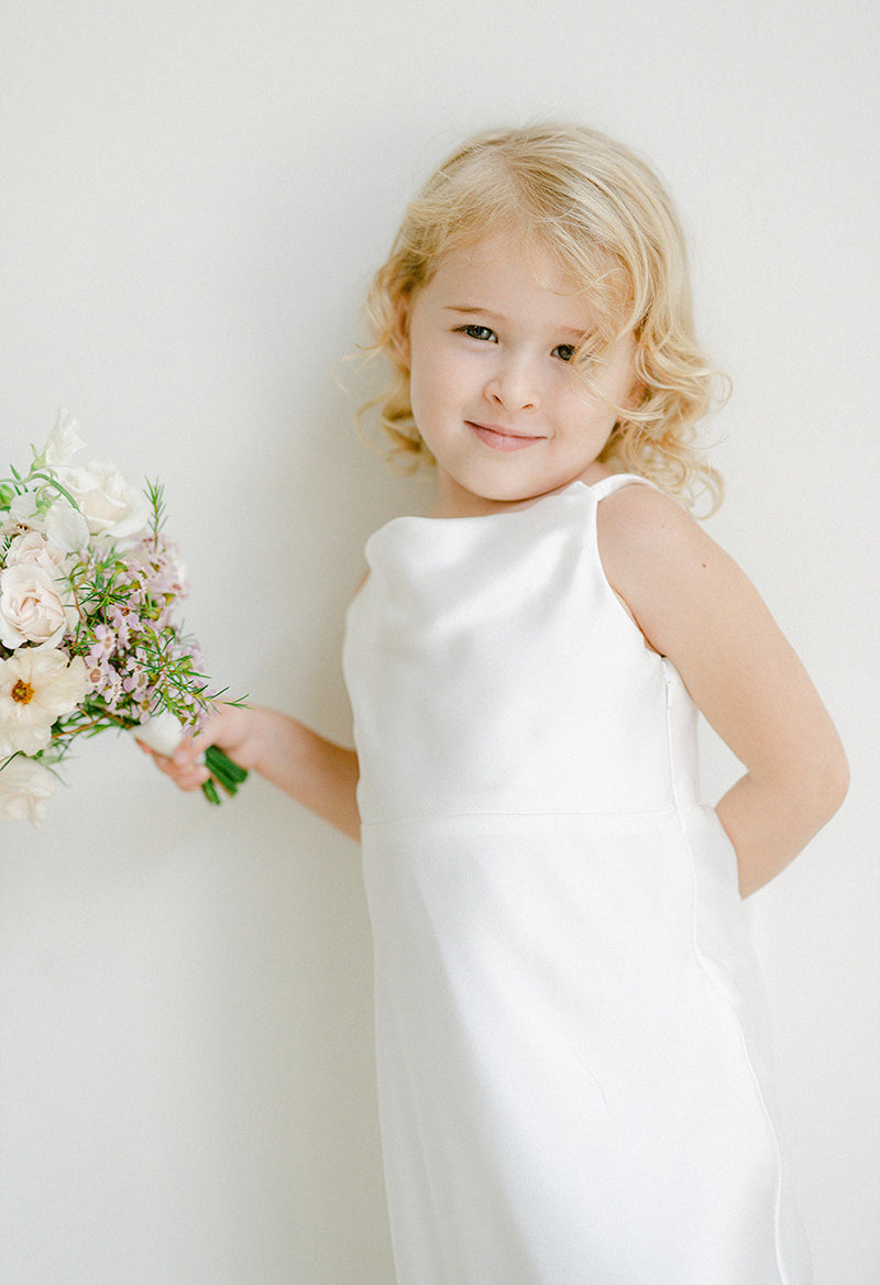 Simple Scoop Neck Satin Sleeveless Sheath Tea Length Flower Girl Dress