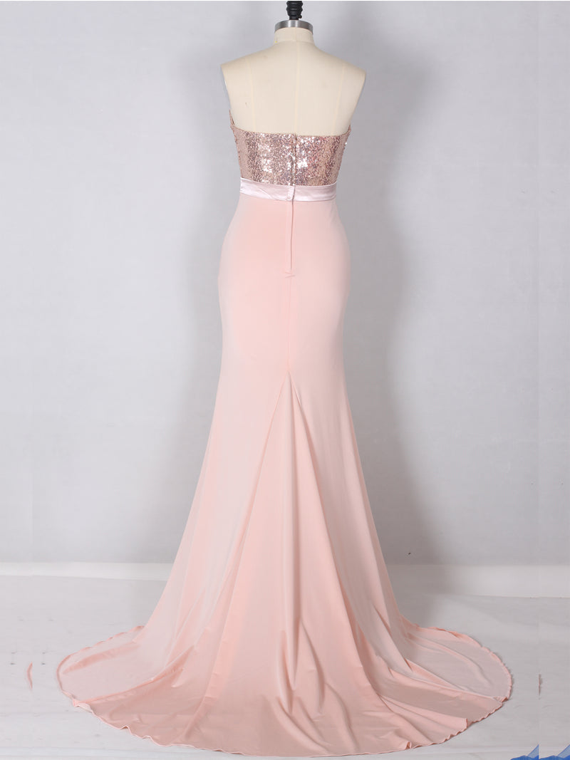 Blushing Pink Sweetheart Sequin Fit and Flare Prom Dress