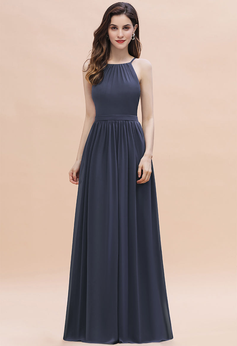 Boat Neck Sleeveless Chiffon A Line Ruffled Evening Dress As Picture