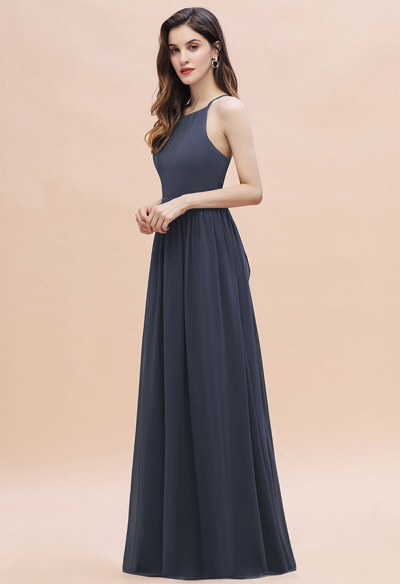 Boat Neck Sleeveless Chiffon A Line Ruffled Evening Dress