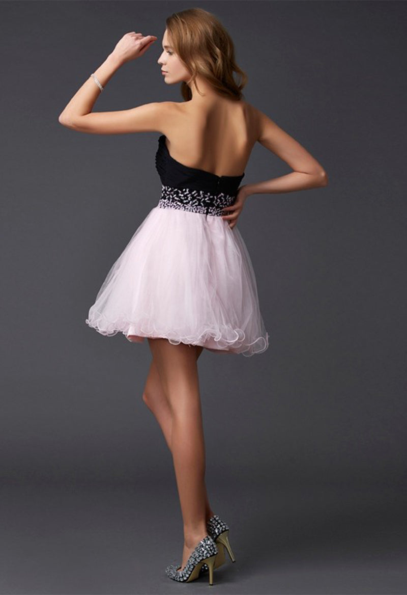 Sweetheart Neck Sleeveless Rhinestone Satin Tulle Homecoming Dress