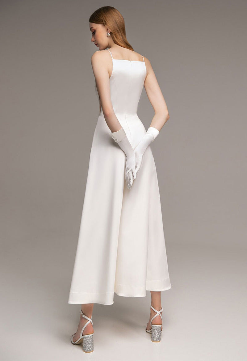 Pockets Ankle-Length A-Line V-Neck Sleeveless Wedding Dress