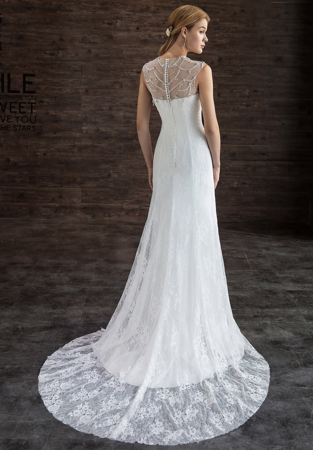 Scoop Neckline Lace Aline With beads Wedding Dress