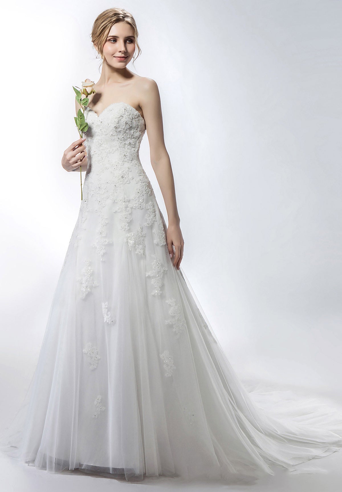 Romantic Sweetheart Lace Aline Strapless Wedding Dress As Picture