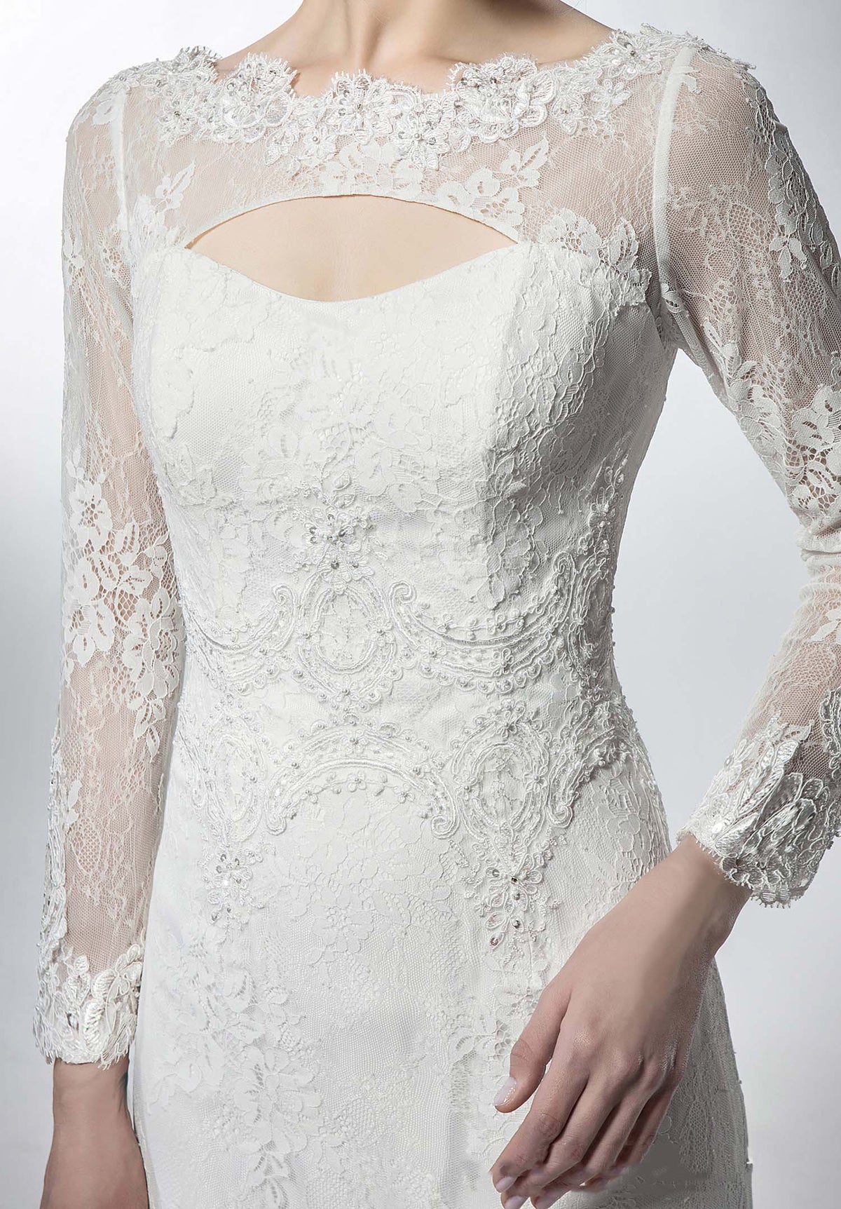 Sexy Floral Lace Jewel Neckline Fit and Flare Wedding Dress