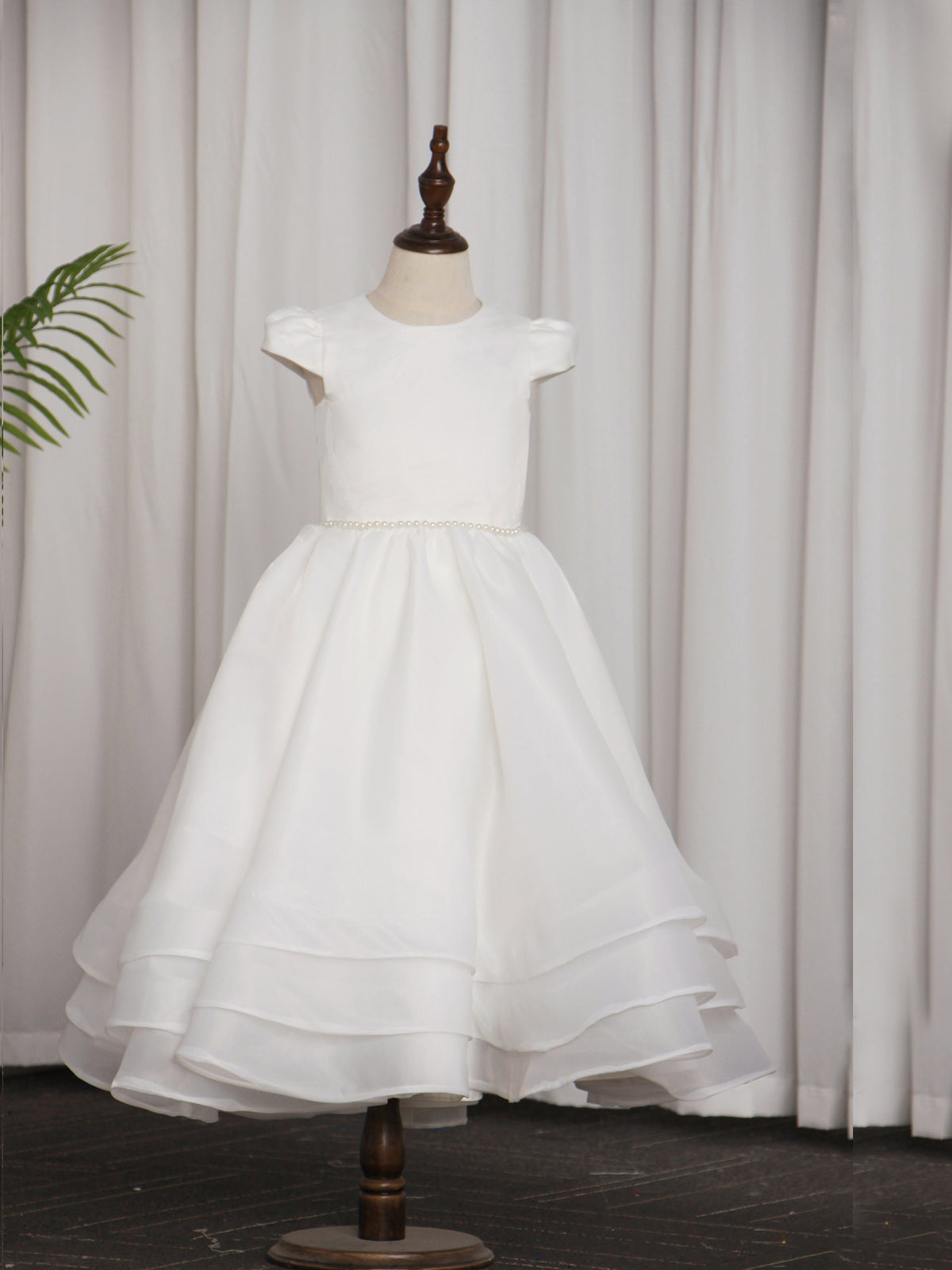 Jewel Neckline Cap Sleeve Aline With Bandage Flower Girl Dress