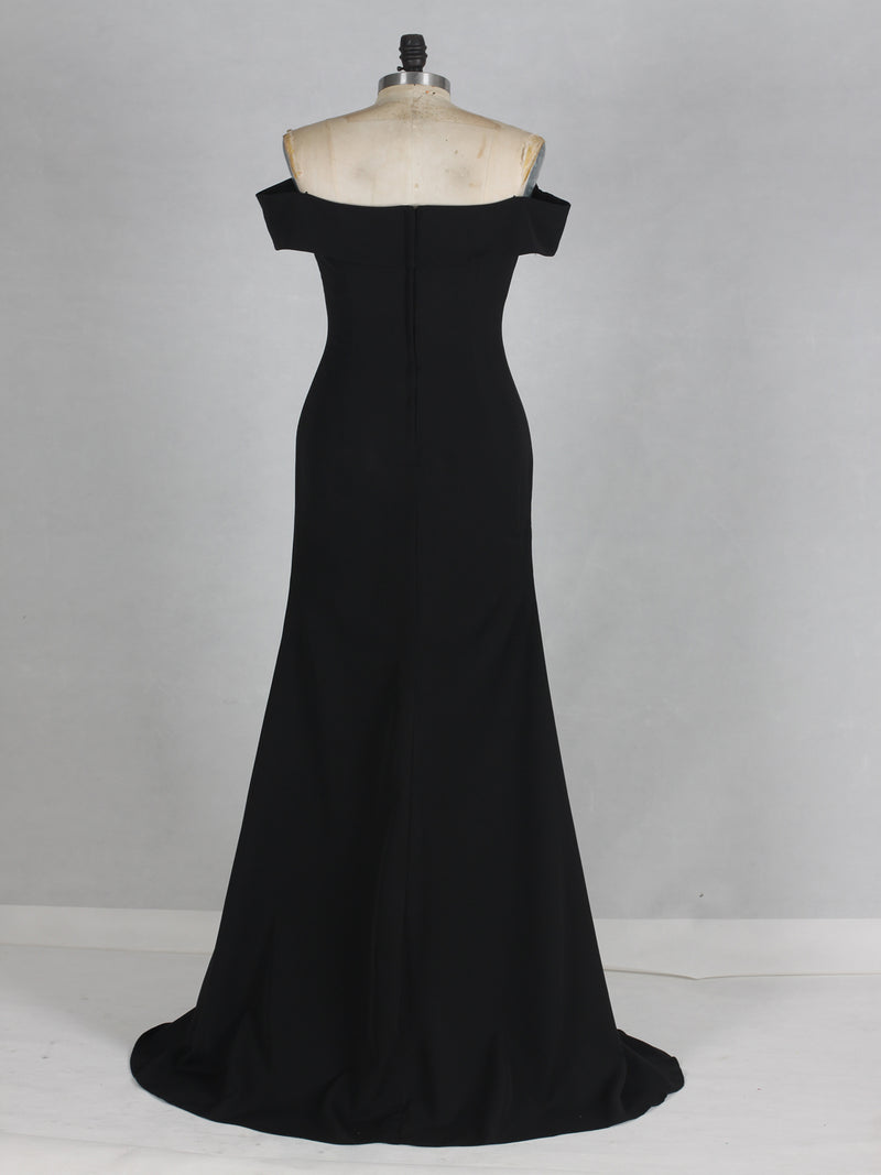 Off-the-shoulder Split Simple Prom Dress