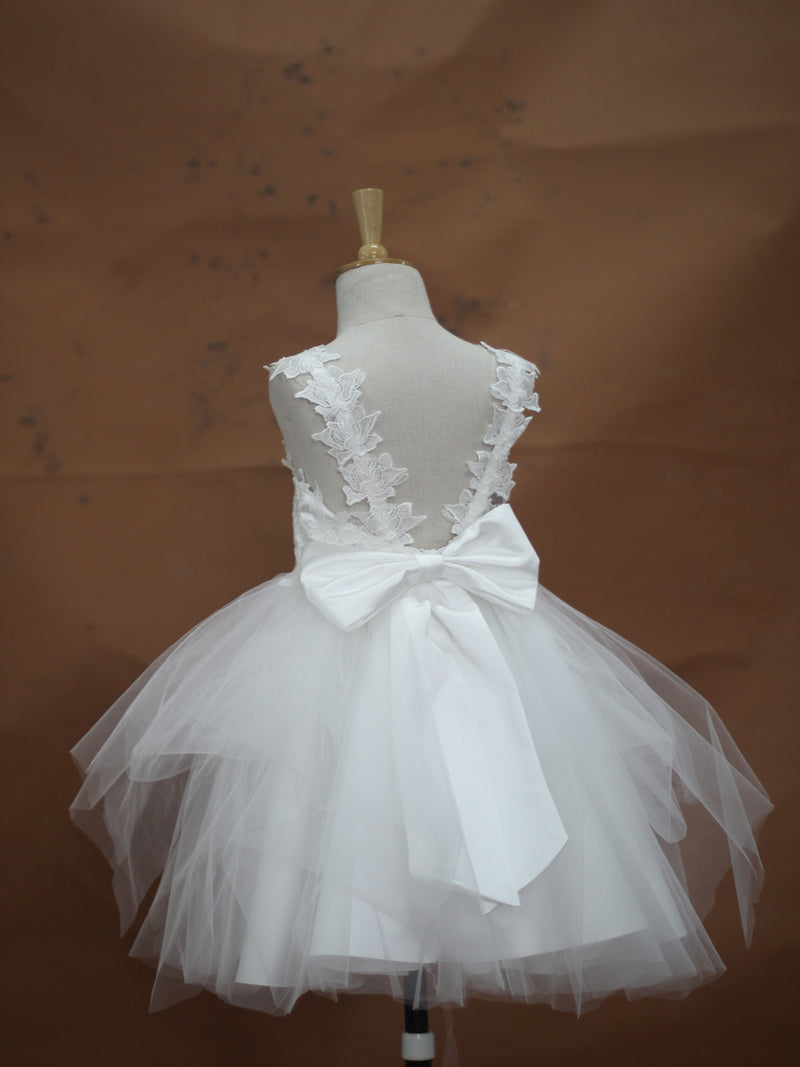 Tiered Strap Appliques Flower Girl Dress