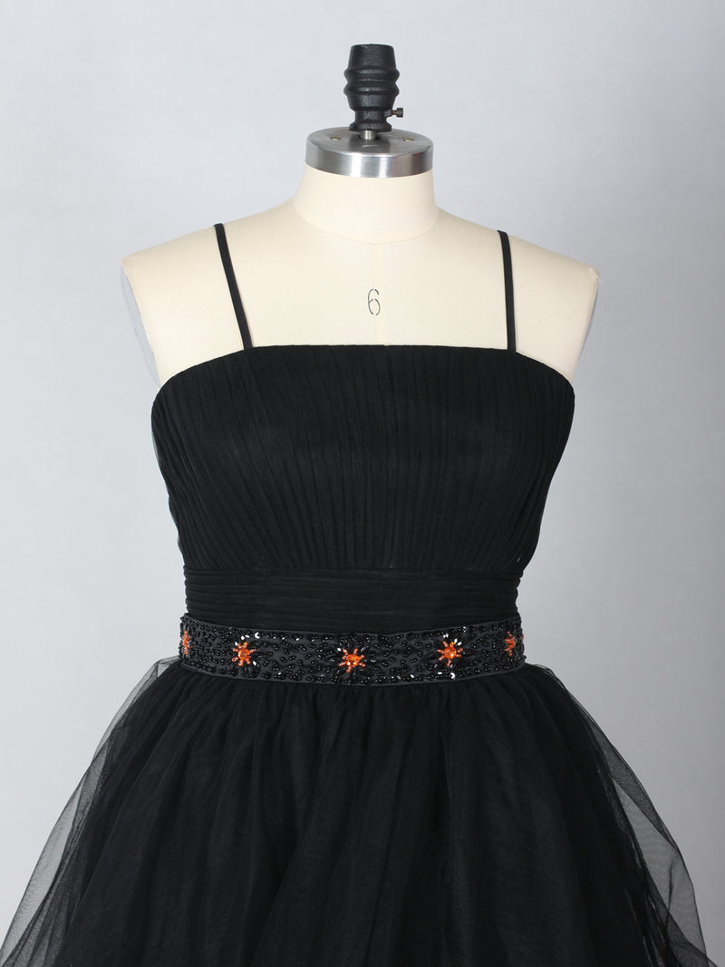 Black Spaghetti Strap Tulle Short Ball Gown Prom Dress