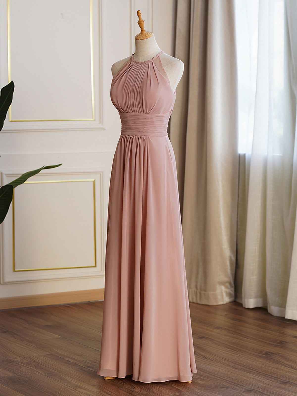 Halter Lace Open Back Bridesmaid Dress