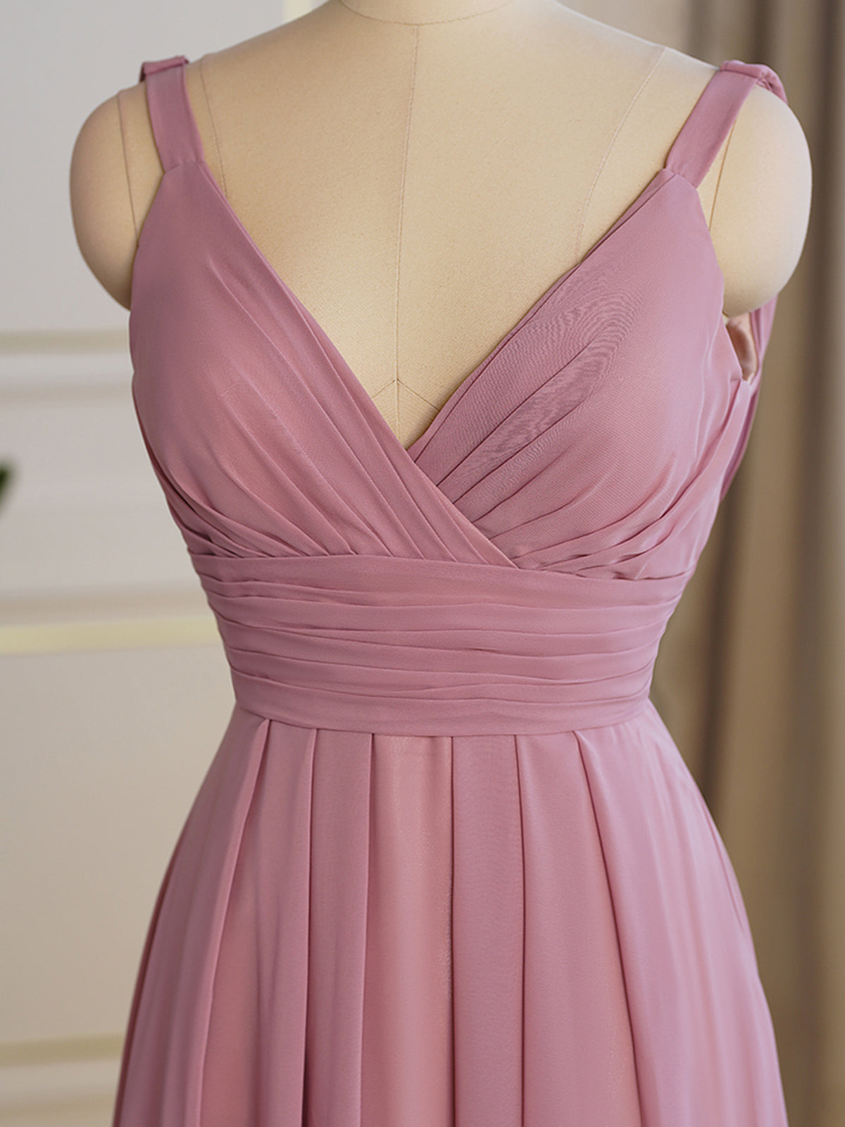 Candy Pink Cowl Strap Simple Bridesmaid Gown