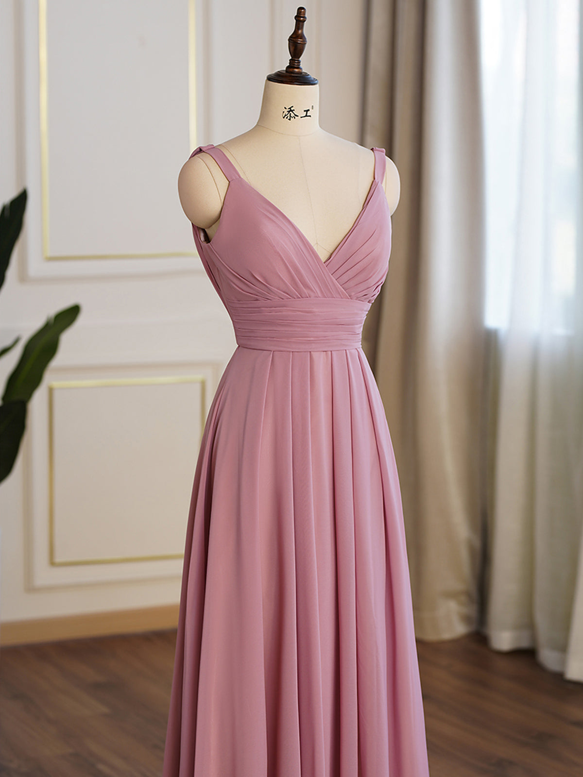 Candy Pink Cowl Strap Simple Bridesmaid Gown