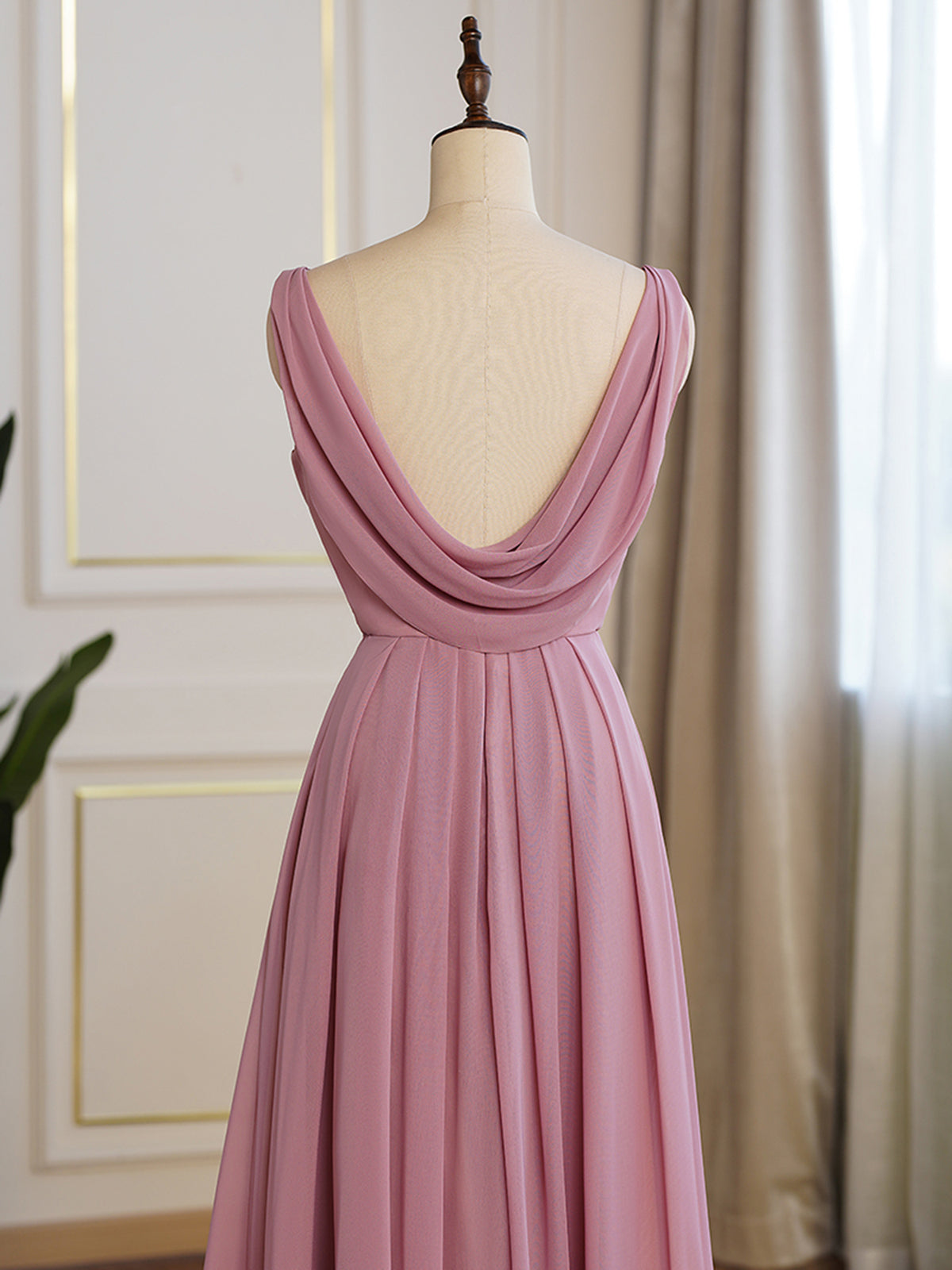 Candy Pink Cowl Strap Simple Bridesmaid Gown