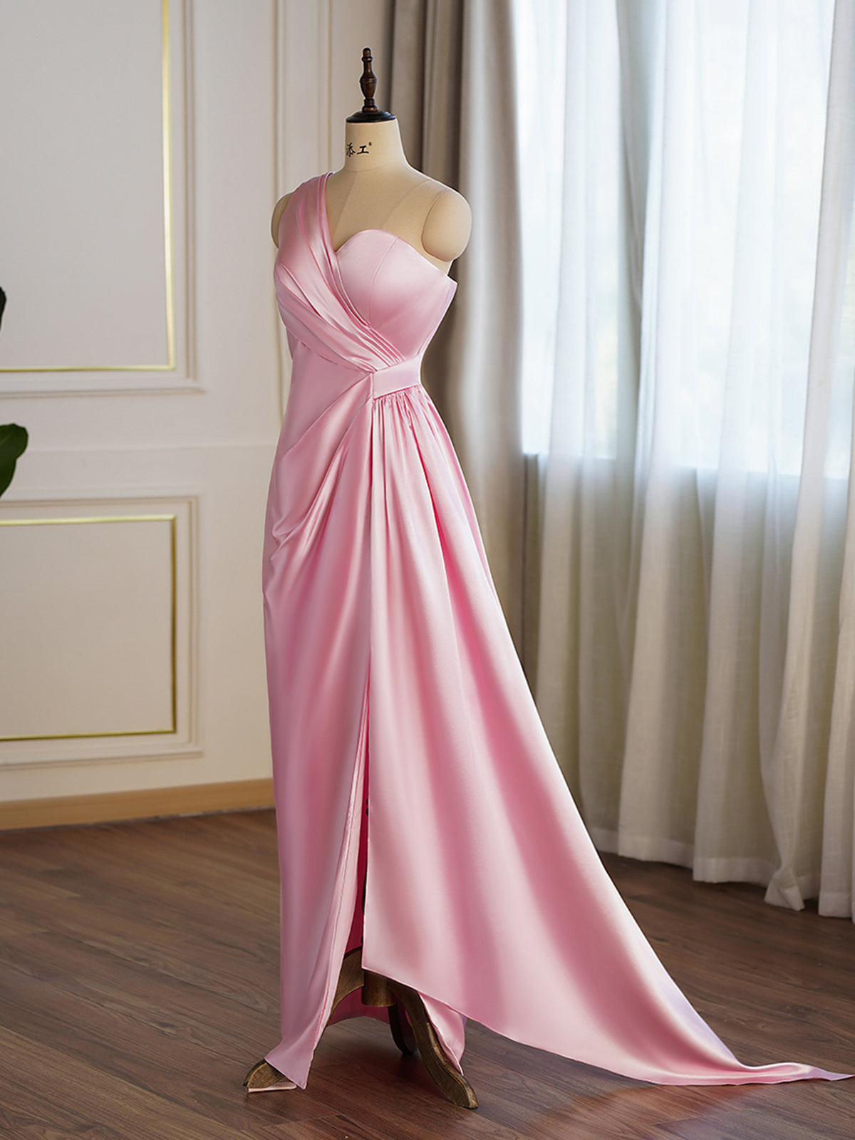 Satin One-Shoulder Side Split Bridesmaid Dress