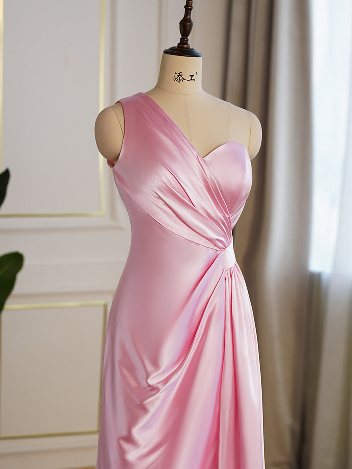 Satin One-Shoulder Side Split Bridesmaid Dress