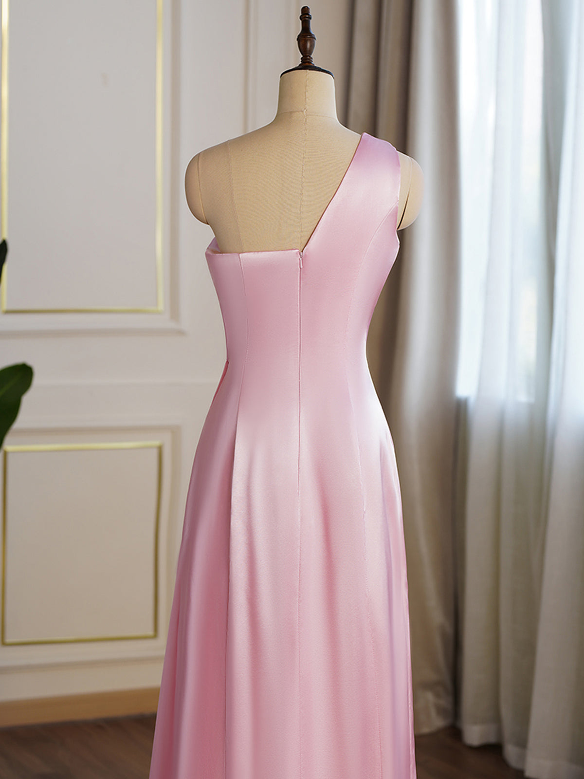 Satin One-Shoulder Side Split Bridesmaid Dress