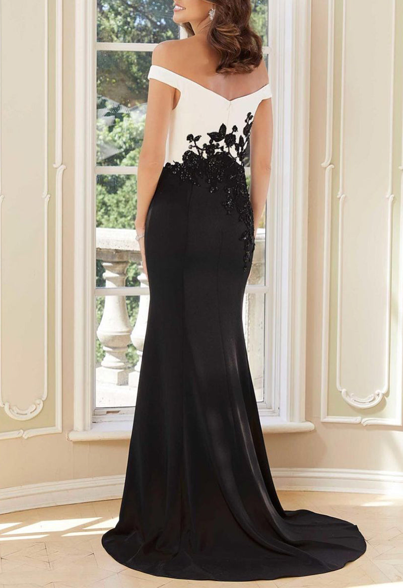 Beaded Split Embroidered V-Neck Evening Dress