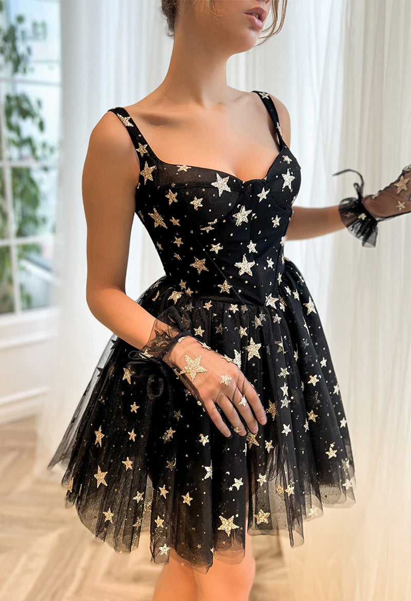 Sequin Lace Jewel Neck Star Homecoming Dress