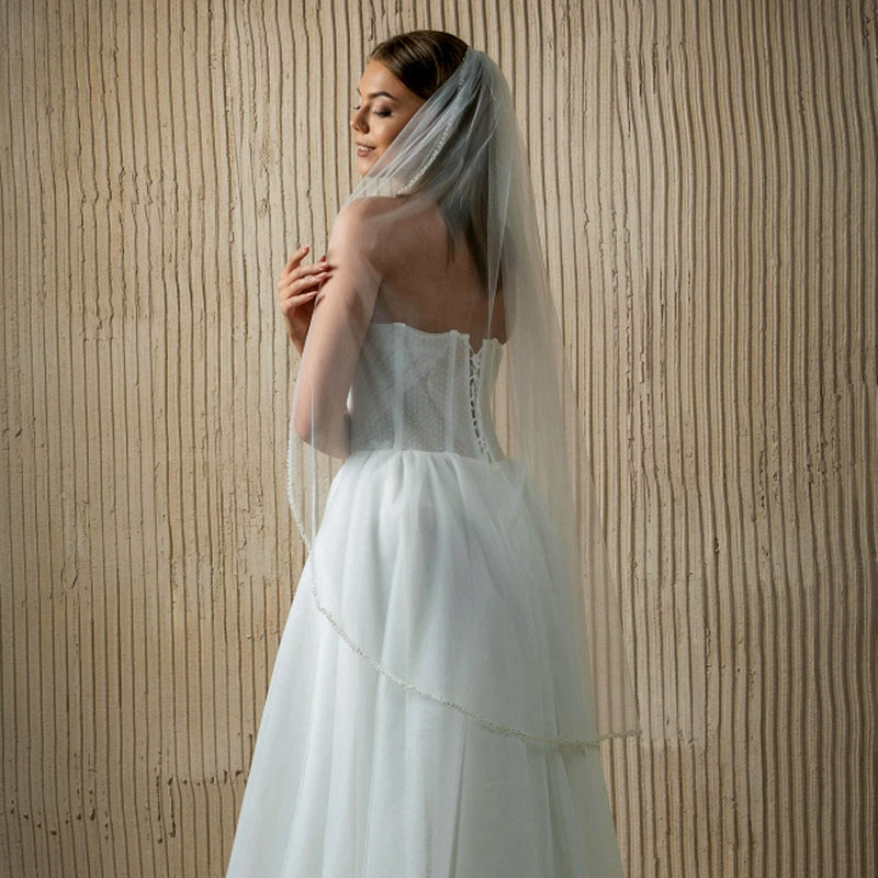 Crystal Pearl Bound Bridal Veil With Haircomb