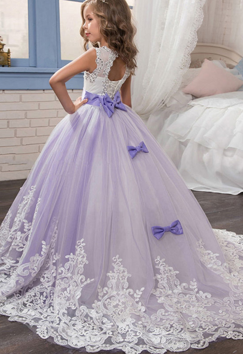 Studded Appliquéd Bow Princess Flower Girl Dress