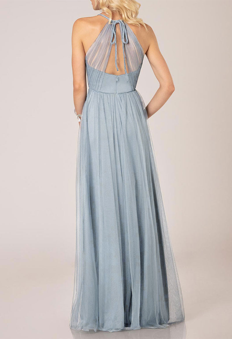 V Neck Pleated Chiffon Tulle Straps Bridesmaid Dress