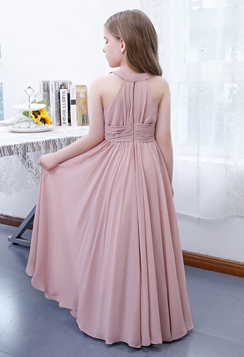 Simple Chiffon Pleated Scoop Neck Sleeveless Flower Girl Dress