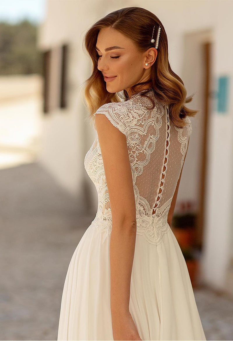 Bohemian Slit Short Sleeve Wedding Dress