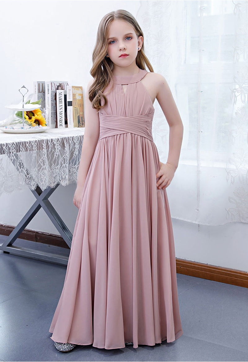 Simple Chiffon Pleated Scoop Neck Sleeveless Flower Girl Dress