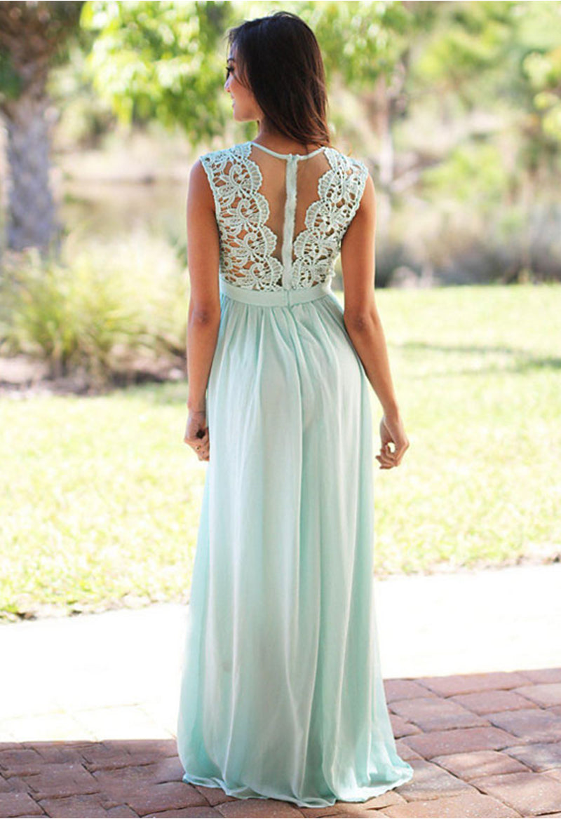 Lace Chiffon Sleeveless Jewel Neck Bridesmaid Dresses