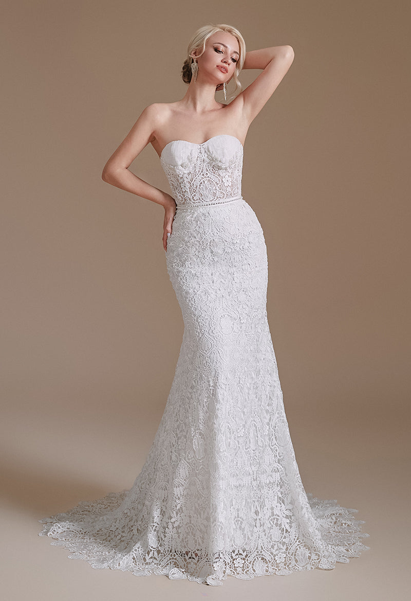 Sweetheart Neck Detachable Sleeves Lace Sweep Train Backless Wedding Dress