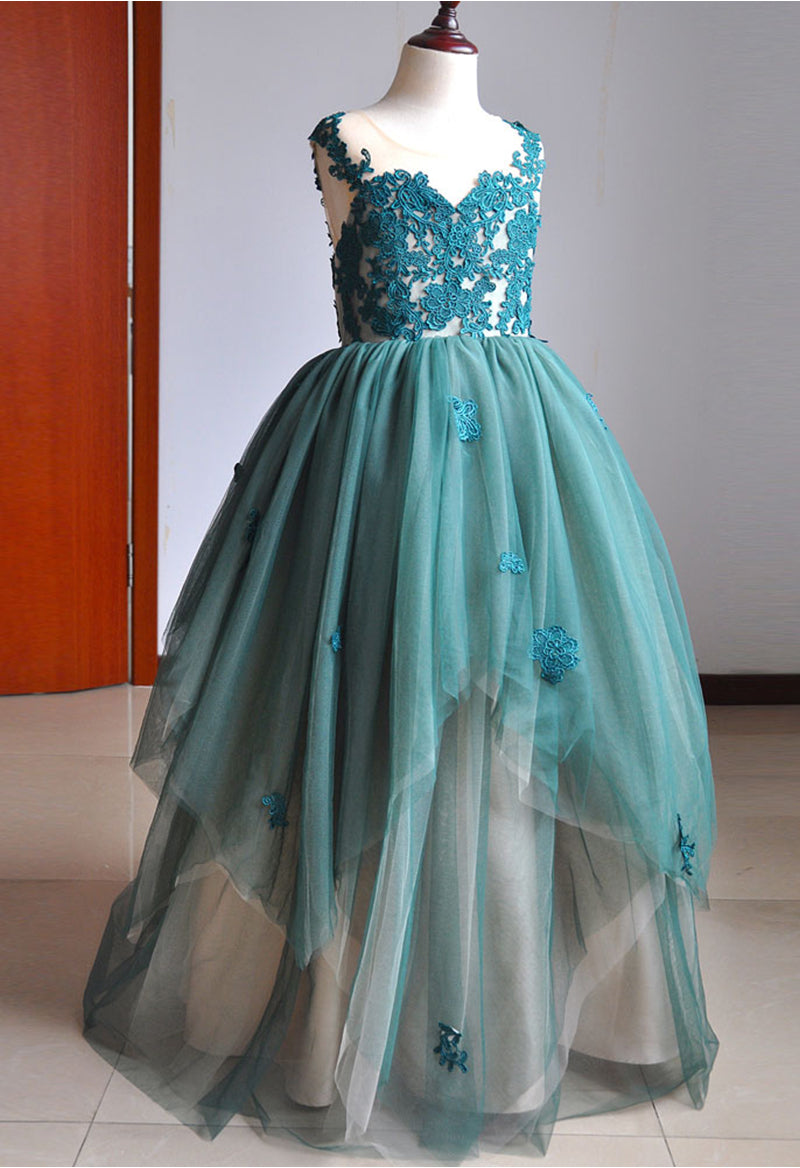 Tulle Appliquéd Sleeveless Ball Gown Flower Girl Dress
