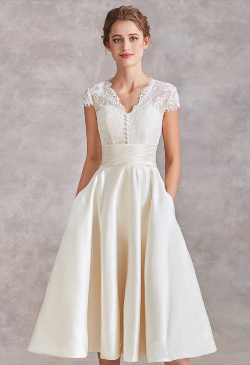 Pocket Classic V-Neck Satin Wedding Dress