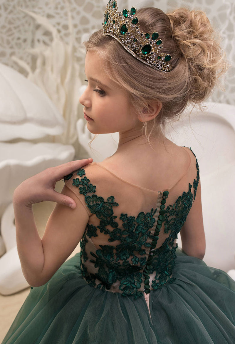 Tulle Appliquéd Sleeveless Ball Gown Flower Girl Dress