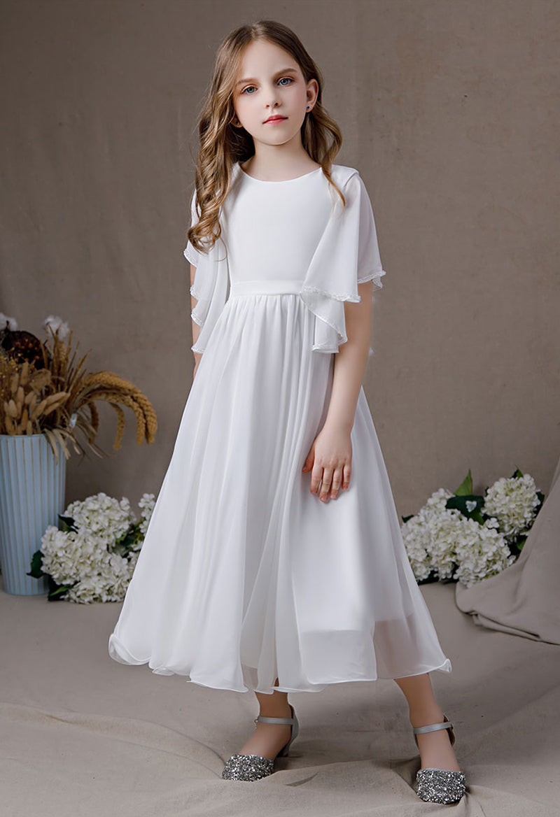 Simple Chiffon Flare Sleeve Ankle Length Flower Girl Dress As Picture