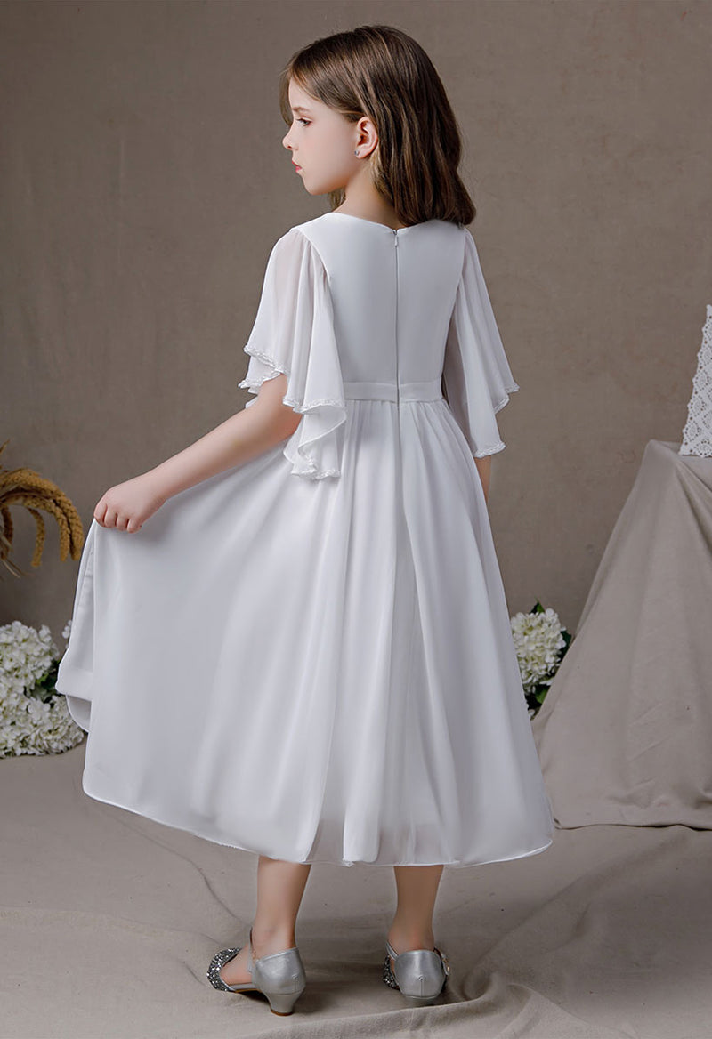 Simple Chiffon Flare Sleeve Ankle Length Flower Girl Dress