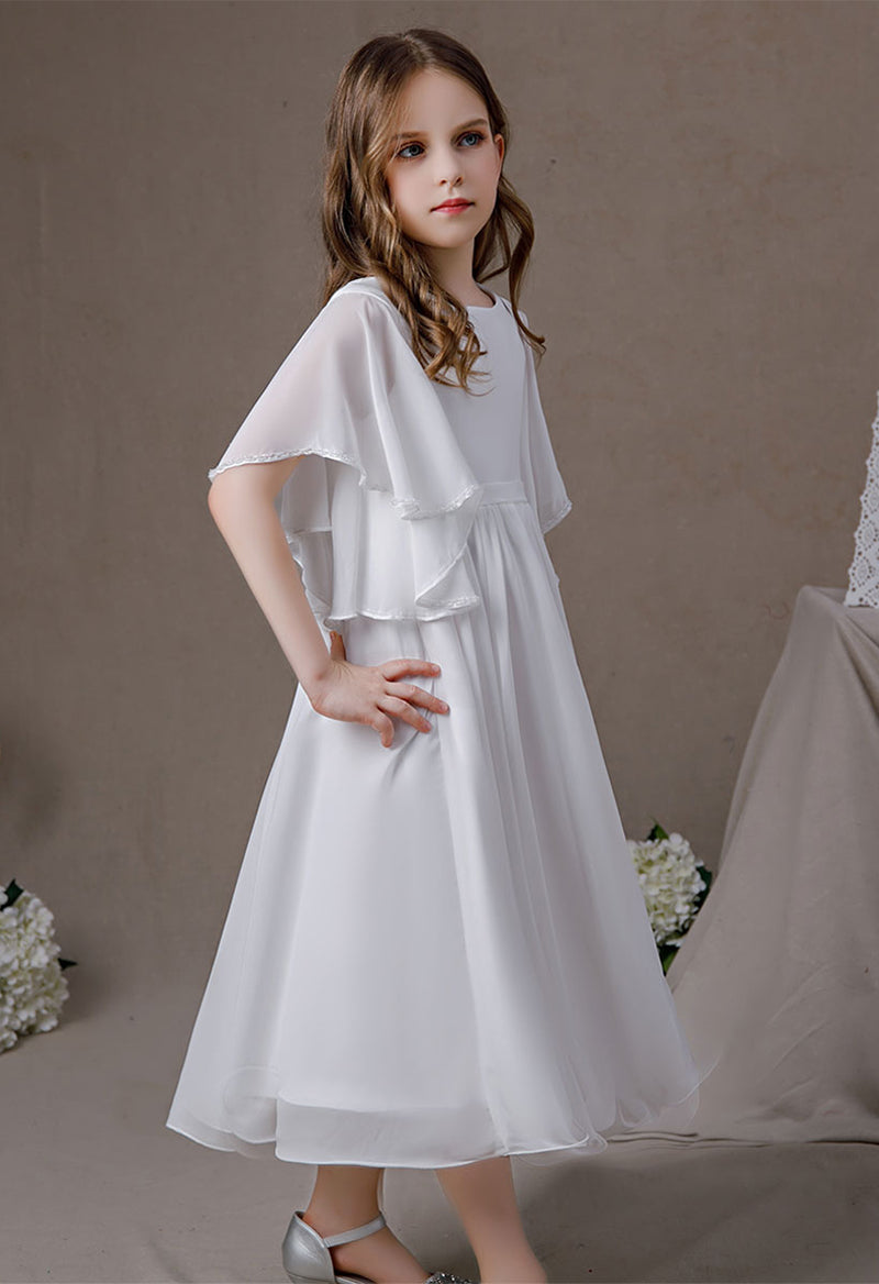 Simple Chiffon Flare Sleeve Ankle Length Flower Girl Dress