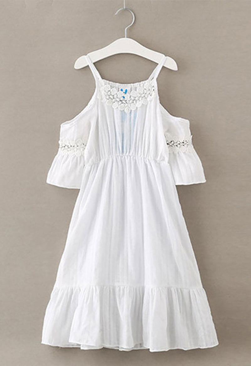 Jewel Neck Cotton Blend Cut Out Long Sleeve Flower Girl Dress