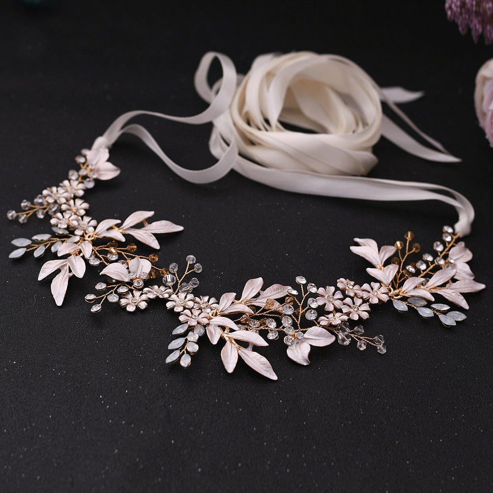 Light Luxury Alloy Flower Rhinestone Gown Bridal Belt Beige