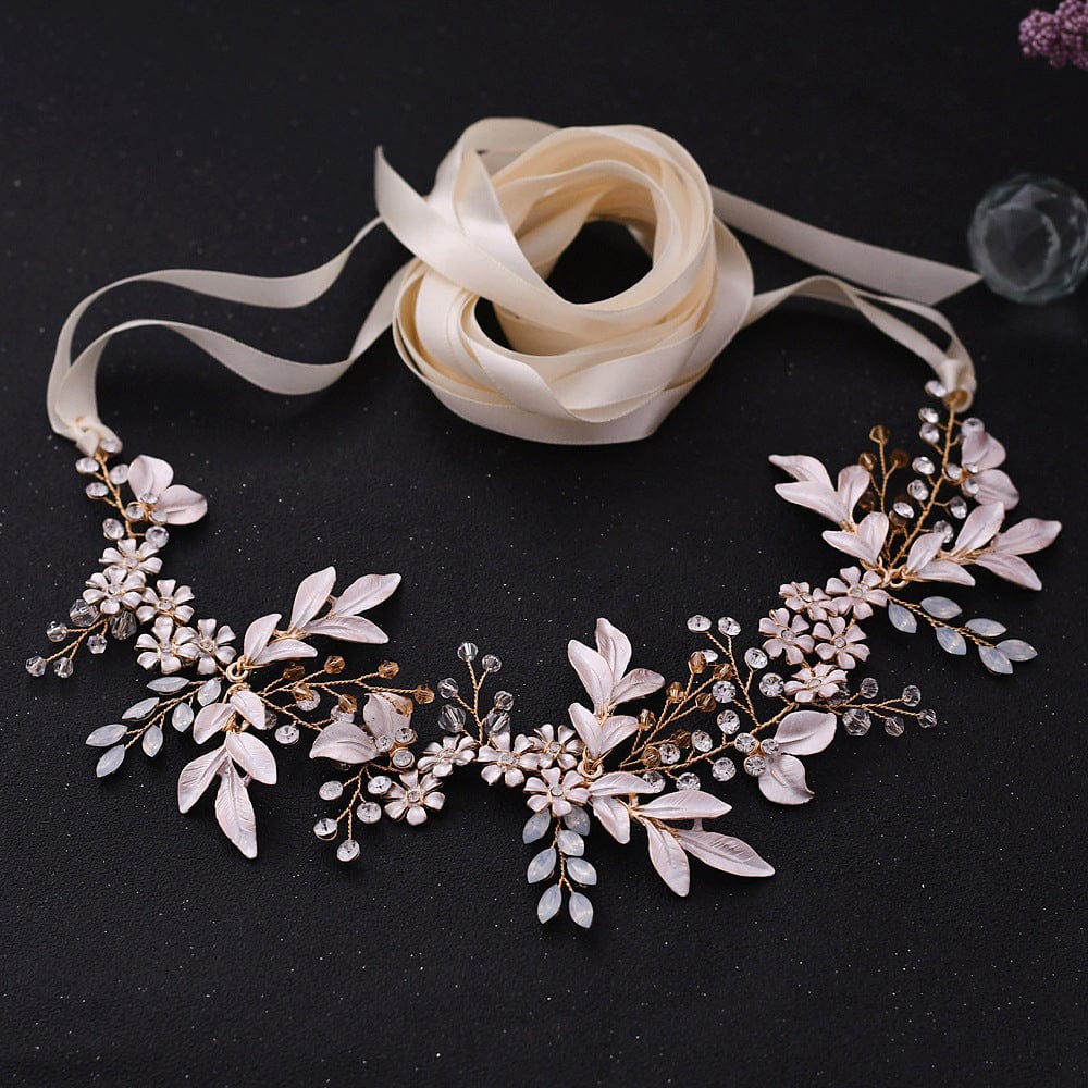 Light Luxury Alloy Flower Rhinestone Gown Bridal Belt Ivory