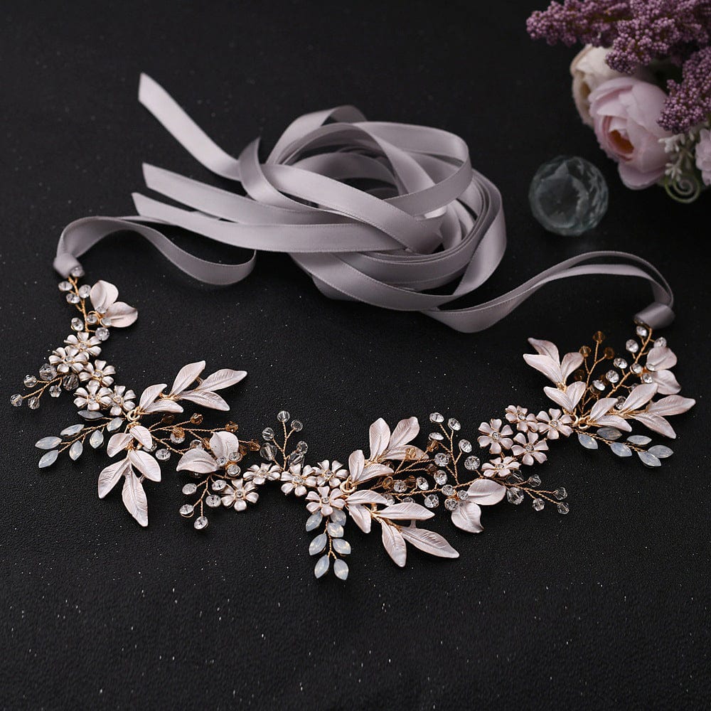 Light Luxury Alloy Flower Rhinestone Gown Bridal Belt Grey