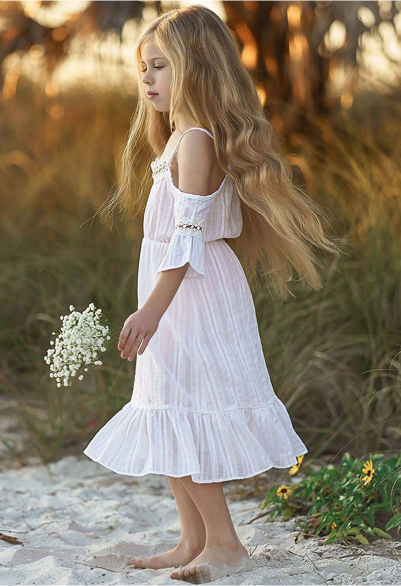 Jewel Neck Cotton Blend Cut Out Long Sleeve Flower Girl Dress