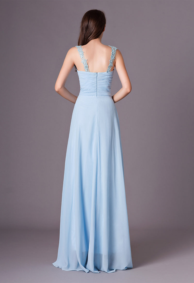 Lace Appliquéd Chiffon V-Neck Open Back Sleeveless Bridesmaid Dress