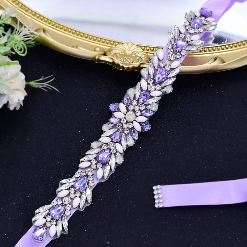 Dreamy Purple Rhinestone Bridal Belt S476